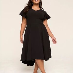 Lane Bryant black high low ponte knit midi dress flutter sleeves stretchy 14/16